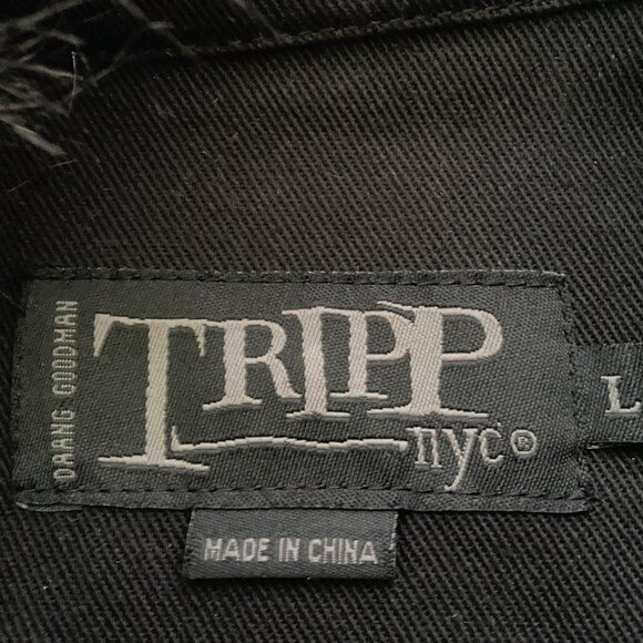 Tripp NYC Women's Black Y2K Jacket, Sz Large, Canvas Zipper Snaps Studs Faux Fur - Picture 2 of 10